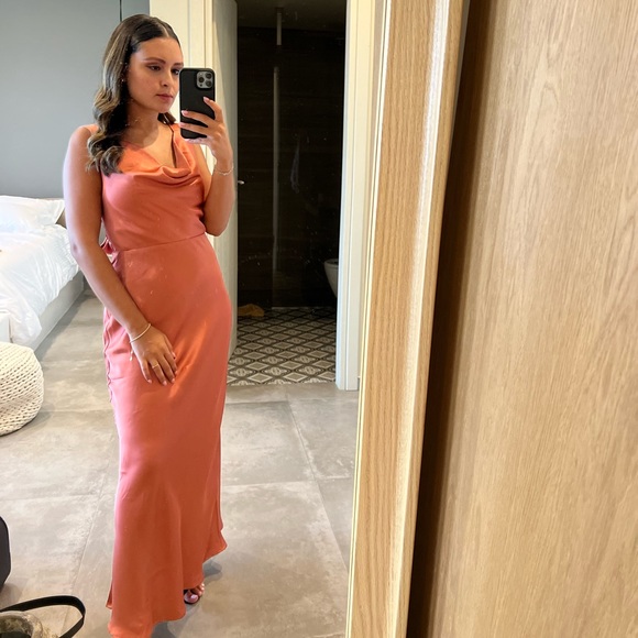 Dynamite satin evening dress size XS in salmon colour - Picture 1 of 6